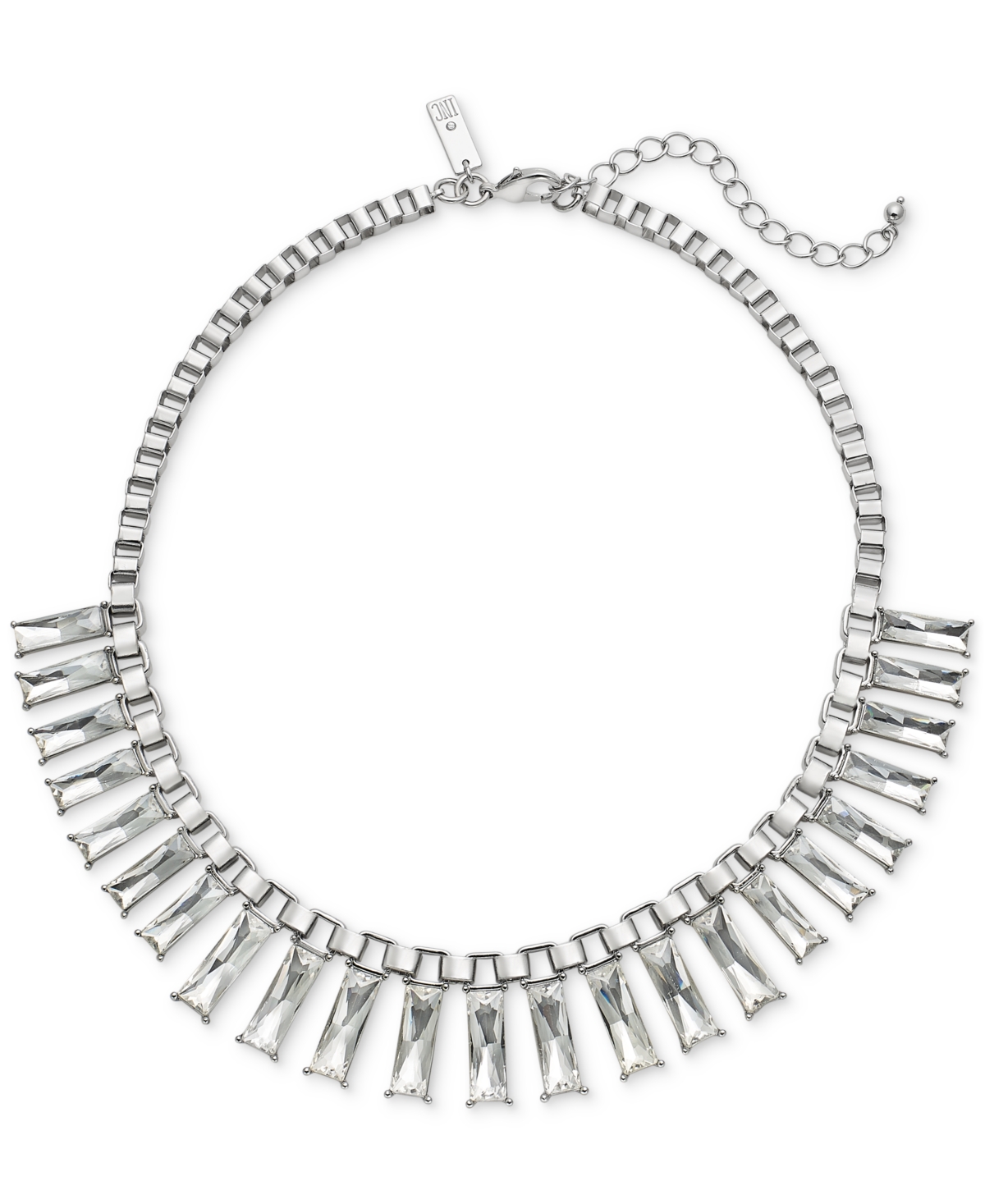 Rectangular Crystal Necklace, 17"+3" extender, Created for Macy's - Silver
