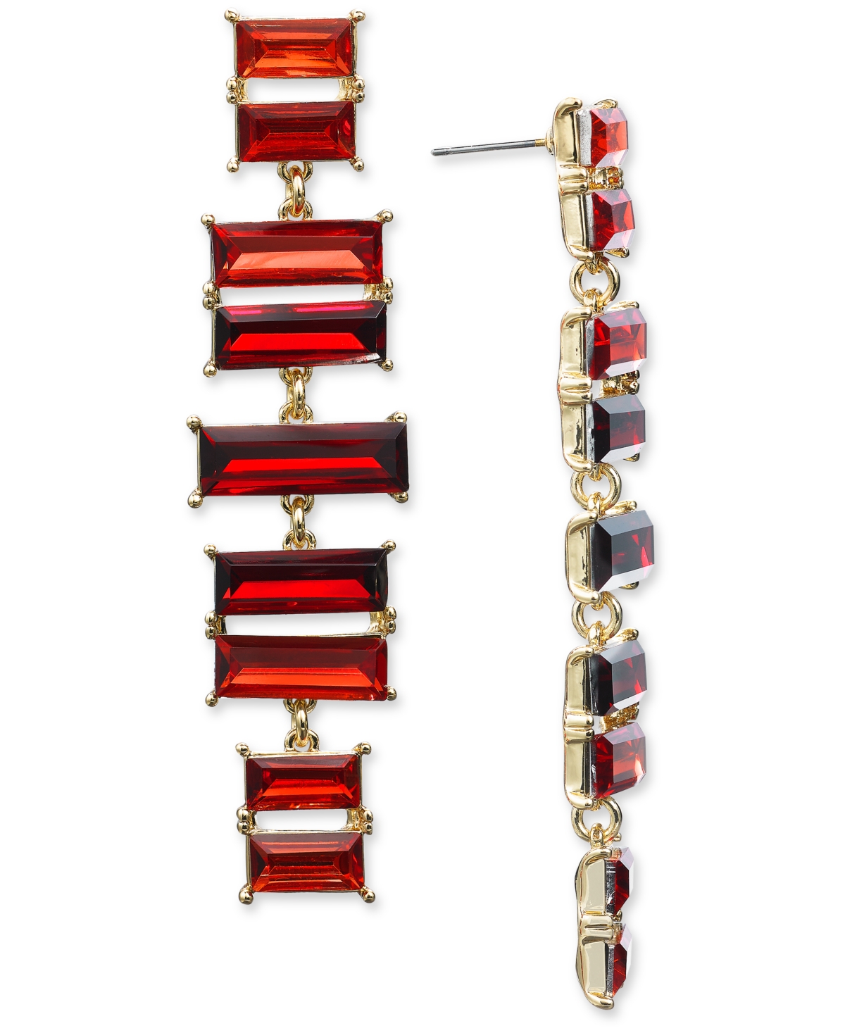 Inc International Concepts Crystal Linear Earrings, Created For Macy's In Red