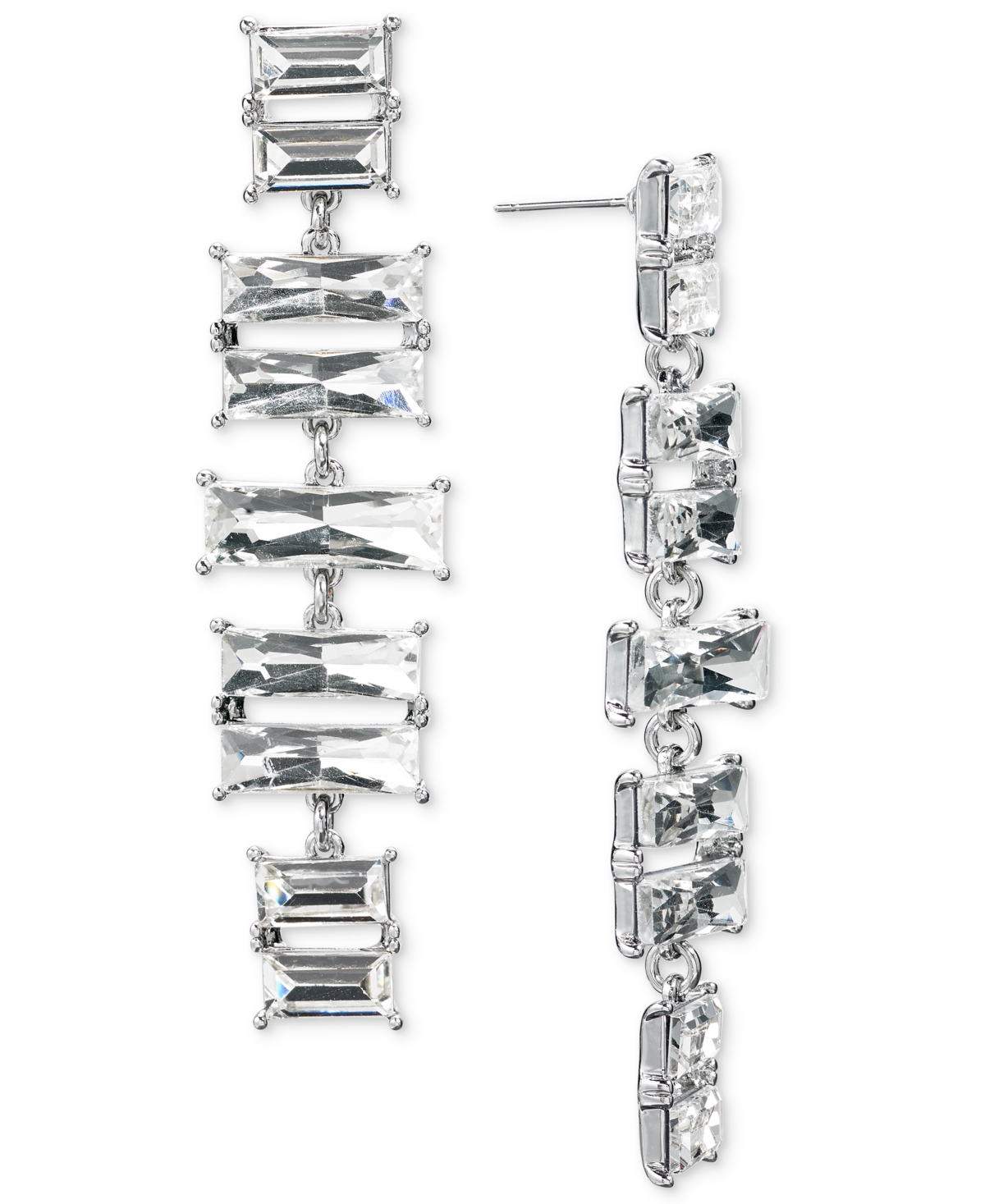 Inc International Concepts Crystal Linear Earrings, Created For Macy's In Silver