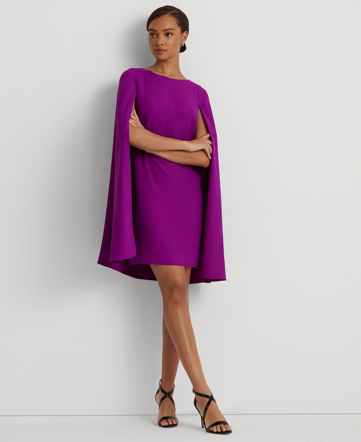 Ralph Lauren Cape Georgette Cocktail Dress In Purple Agate