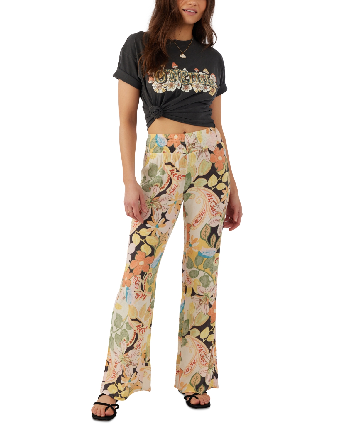 Shop O'neill Juniors' Floral-print Johnny Elastic-waist Straight-leg Pants In Multi Colored