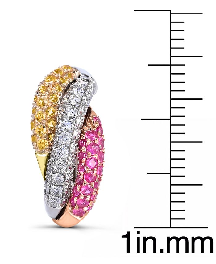 Macy's - Yellow Sapphire (5/8 ct. t.w.) and Pink Sapphire (5/8 ct. t.w.) and Diamonds (5/8  ct. t.w.) Earrings Set in 14k White Gold