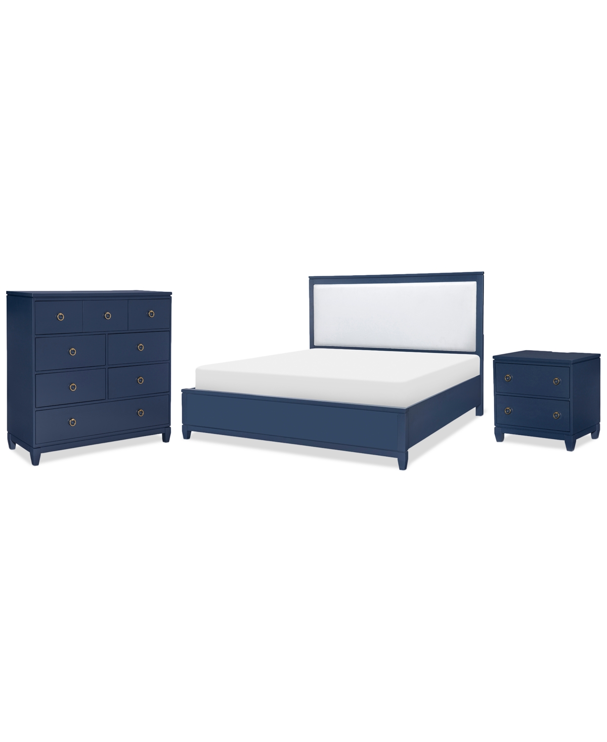 Shop Macy's Summerland 3pc Bedroom Set (queen Upholstered Bed, Chest, Nightstand) In Blue