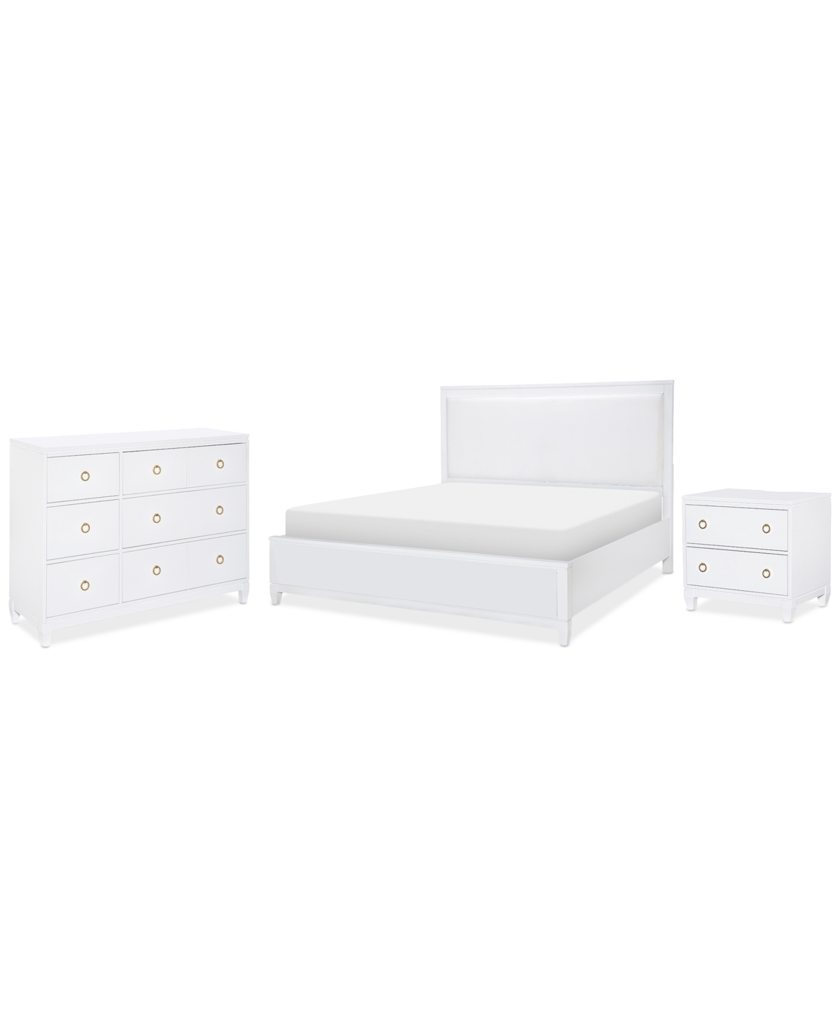 Macy's Summerland 3pc Set (king Upholstered Bed, Dresser, Nightstand) In White