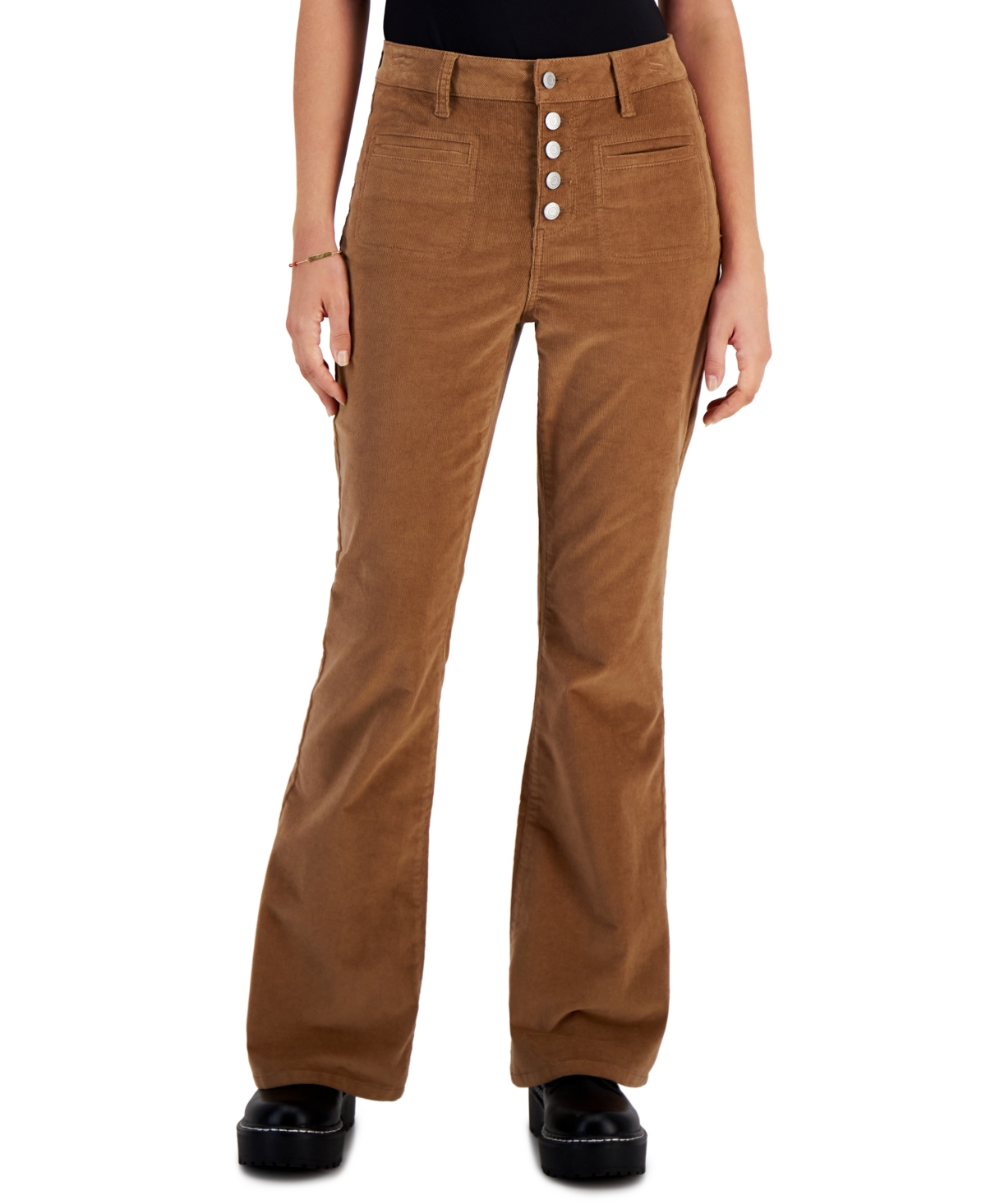 Vanilla Star Juniors' Corduroy High-rise Button-fly Pants In Fawn