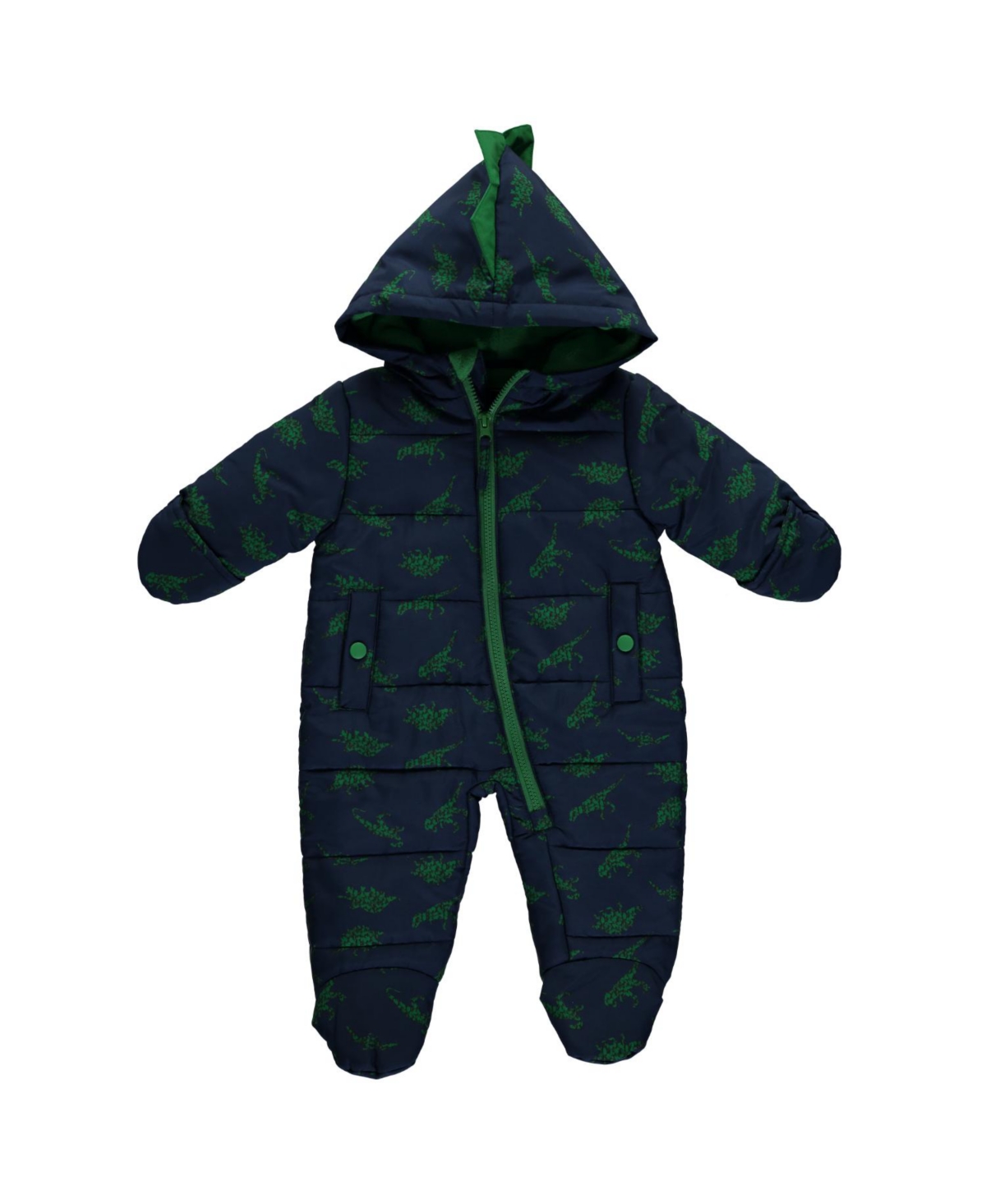 S Rothschild & Co Rothschild Baby Boys Dinosaur Print Hooded Pram Snowsuit In Navy,green