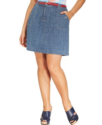 Karen Scott Plus Size Chambray Belted Skort - Skirts - Plus Sizes - Macy's