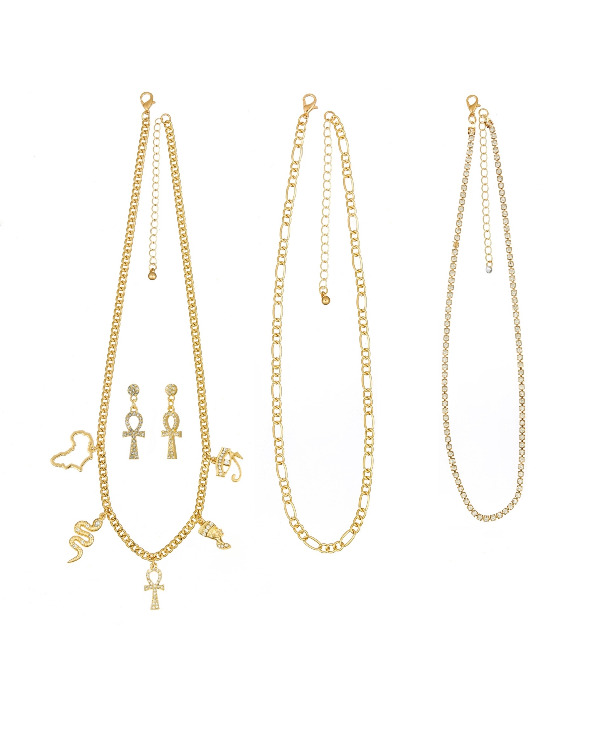 3Pc Ankh Necklace And Earring Set - Gold