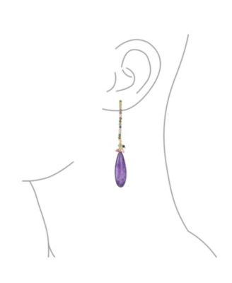 Boho Wire Wrap Cluster Bead Accent Elongated Fish Hook Long Teardrop Chandelier Dangle Earrings Gold Plated