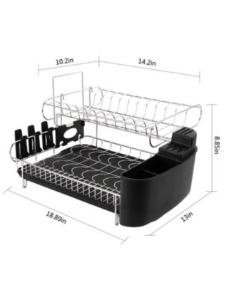 Double Tier Stainless Steel Dish Rack With Drainboard Set And Utensil Holder