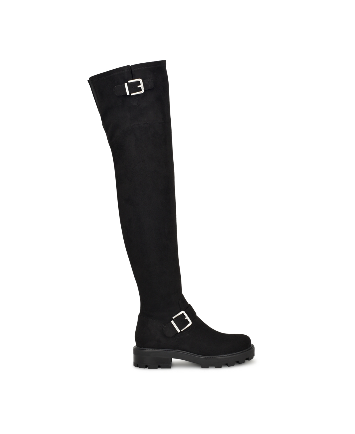 Nine West Women's Nans Lug Sole Over the Knee Boots - Black - Faux Suede