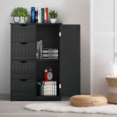 MDF Freestanding Bathroom Floor Cabinet with 4 Drawers and Adjustable Storage