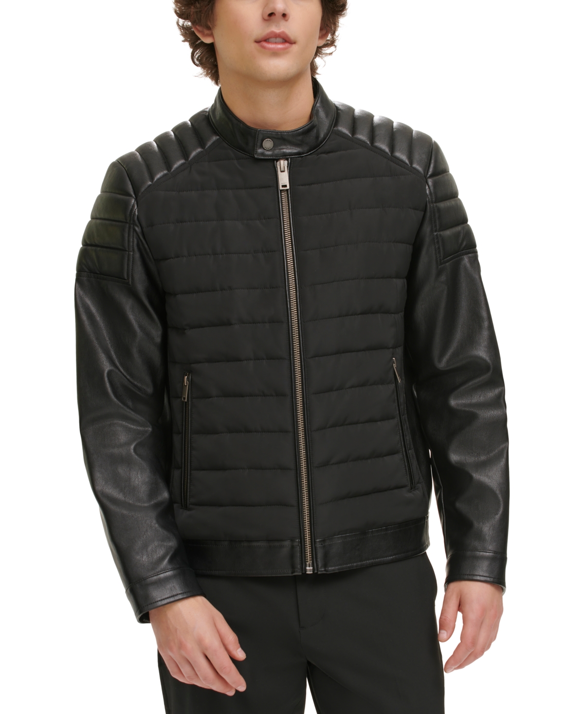 Mixed Media Quilted Racer Men's Jacket, Created for Macy's - Black