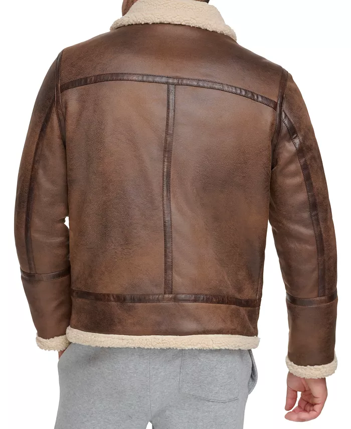 Men's Classic Faux Leather Shearling B-3 Bomber Jacket - thumbnail 2