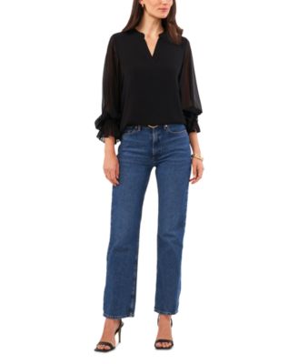 Women's Split-Neck Long-Sleeve Top