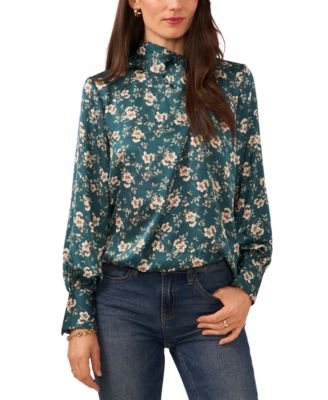Vince Camuto - Women's Printed Bow-Back Long-Sleeve Blouse