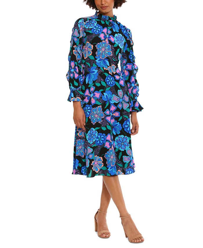 Donna Morgan Women's Printed Ruffle-Trim Midi Dress - Macy's