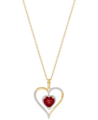 Macy's Birthstone Gemstone & Diamond Accent Heart 18" Pendant Necklace in 14k Gold-Plated Sterling Silver