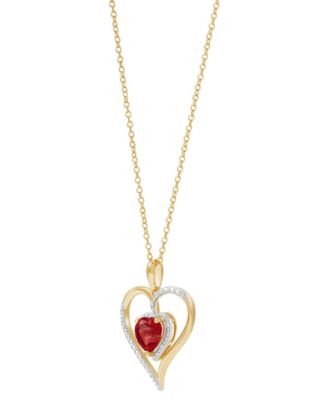 Birthstone Gemstone & Diamond Accent Heart 18" Pendant Necklace in 14k Gold-Plated Sterling Silver 