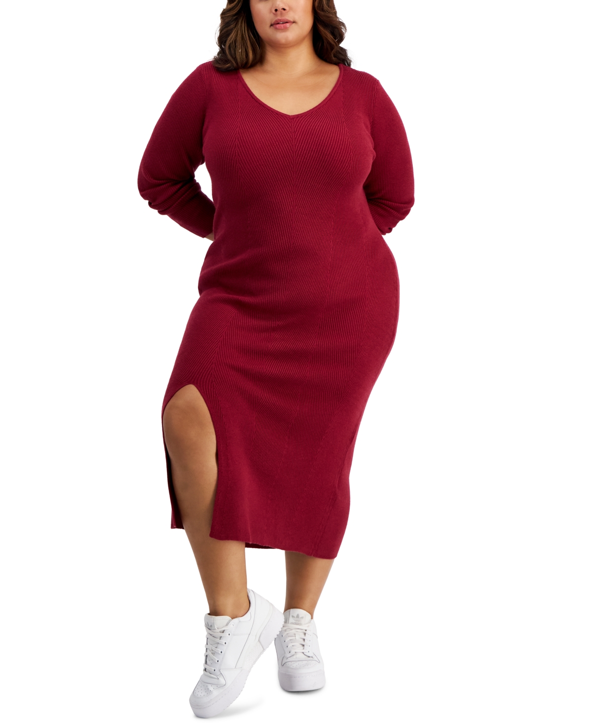 And Now This Trendy Plus Size Square-neck Sweater Dress In Clay Red