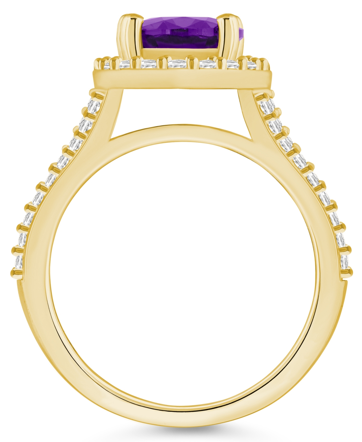Macy's(2-1/2 ct. t.w.) and Diamond (3/4 ct. t.w.) Halo Ring in 14K Yellow Gold - Amethyst