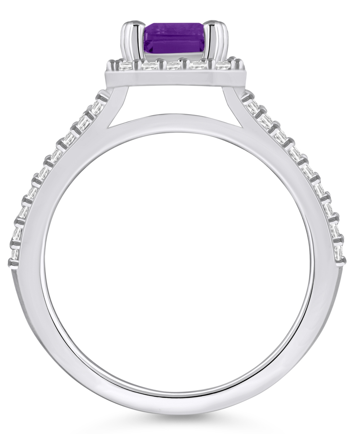 Macy's(1-5/8 ct. t.w.) and Diamond (1/2 ct. t.w.) Halo Ring in 14K White Gold - Amethyst