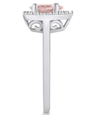 Morganite (3/4 ct. t.w.) and Diamond (1/5 ct. t.w.) Halo Ring in 14K White Gold
