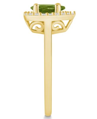 Peridot (1 ct. t.w.) and Diamond (1/5 ct. t.w.) Halo Ring in 14K Yellow Gold