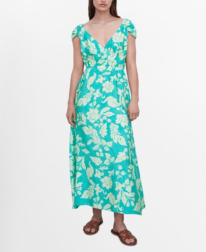 MANGO Women's Floral Wrap Neckline Dress - Macy's
