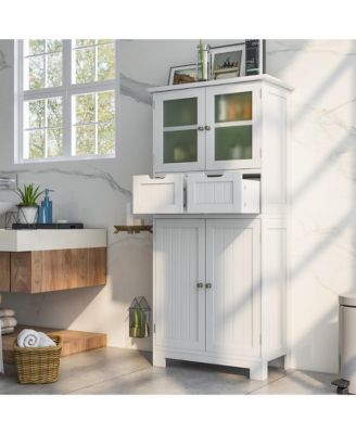 2-Drawer Glass-Door Bathroom Floor Storage Cabinet