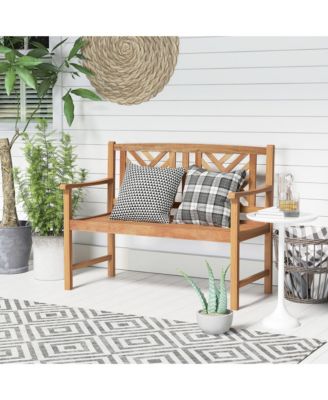 Patio Acacia Wood 2-Person Slatted Bench Outdoor Loveseat Chair Garden