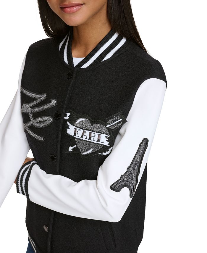 KARL LAGERFELD PARIS Women's MixedMedia Varsity Jacket Macy's