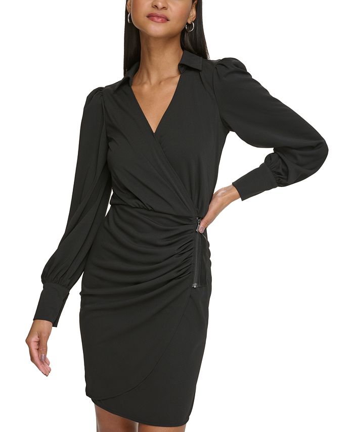 KARL LAGERFELD PARIS Women's Ruched Side-Zip Dress - Macy's