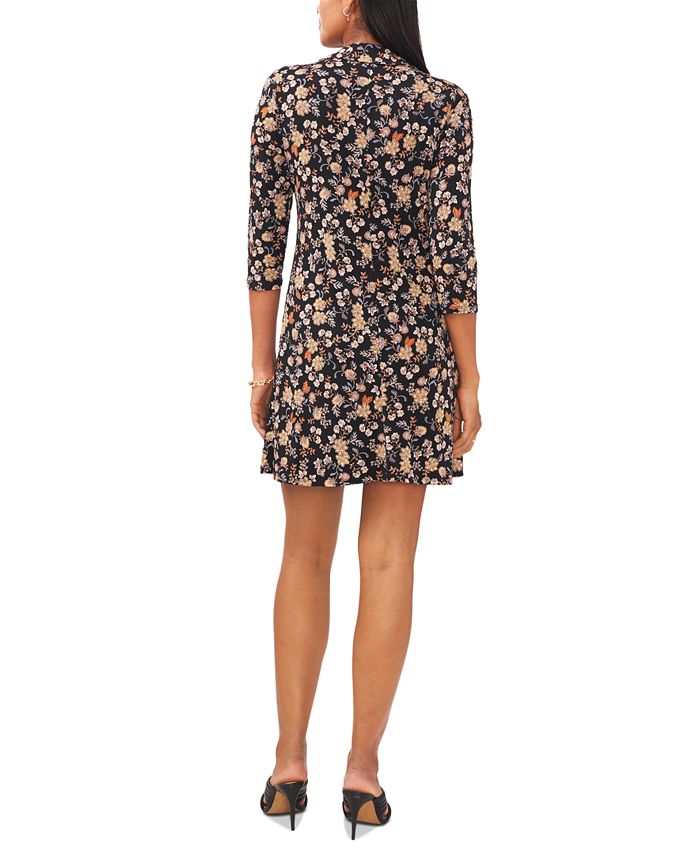 Robe MSK Noir à Motifs Floraux - Manches 3/4 - Taille 1X - Occasion Très Bon état