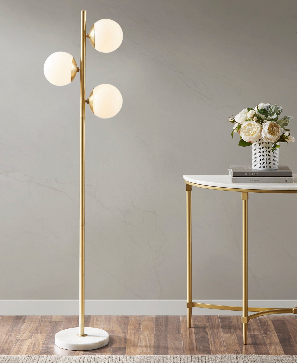 Ink+ivy Holloway 3-globe Light Floor Lamp With Marble Base In Gold