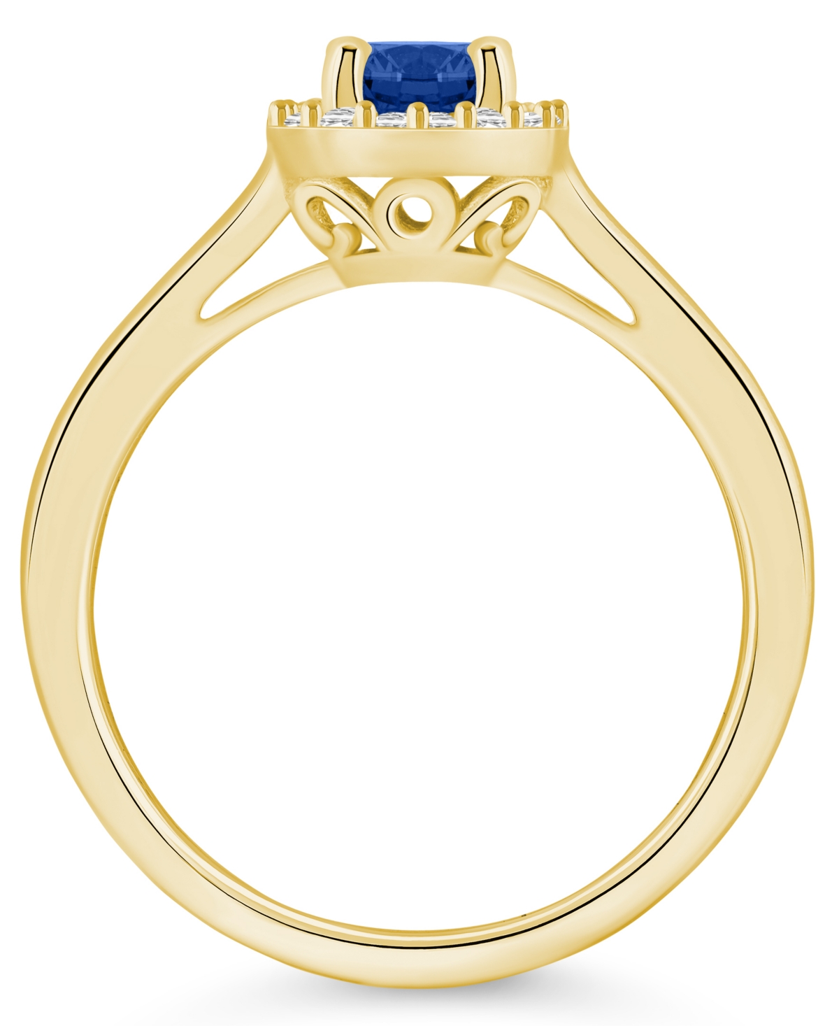 Emerald (1/2 ct. t.w.) & Diamond (1/10 ct. t.w.) Halo Ring in 14k Gold (Also in Ruby, & Pink Sapphire) - Sapphire/Gold