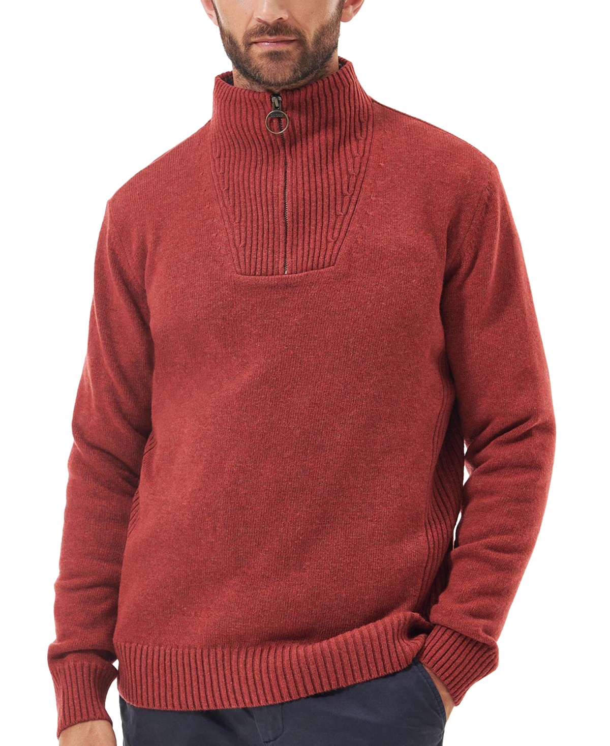Barbour Nelson Wool Quarter Zip Sweater In Red
