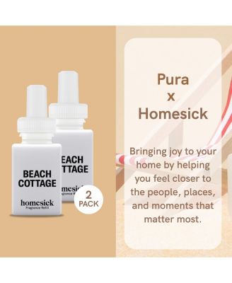 Homesick - Beach Cottage - Home Scent Refill - Smart Home Air Diffuser Fragrance - Up to 120-Hours of Luxury Fragrance per Refill - Clean & Safe Diffuser Fragrance - Household Essential - 2 Pack