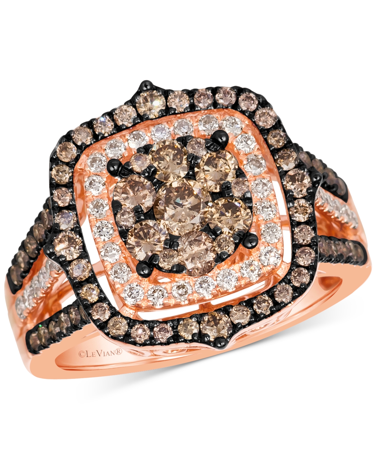 Shop Le Vian Chocolate Diamond & Nude Diamond Halo Cluster Ring (1-1/2 Ct. T.w.) In 14k Rose Gold (also Available In Yellow Gold