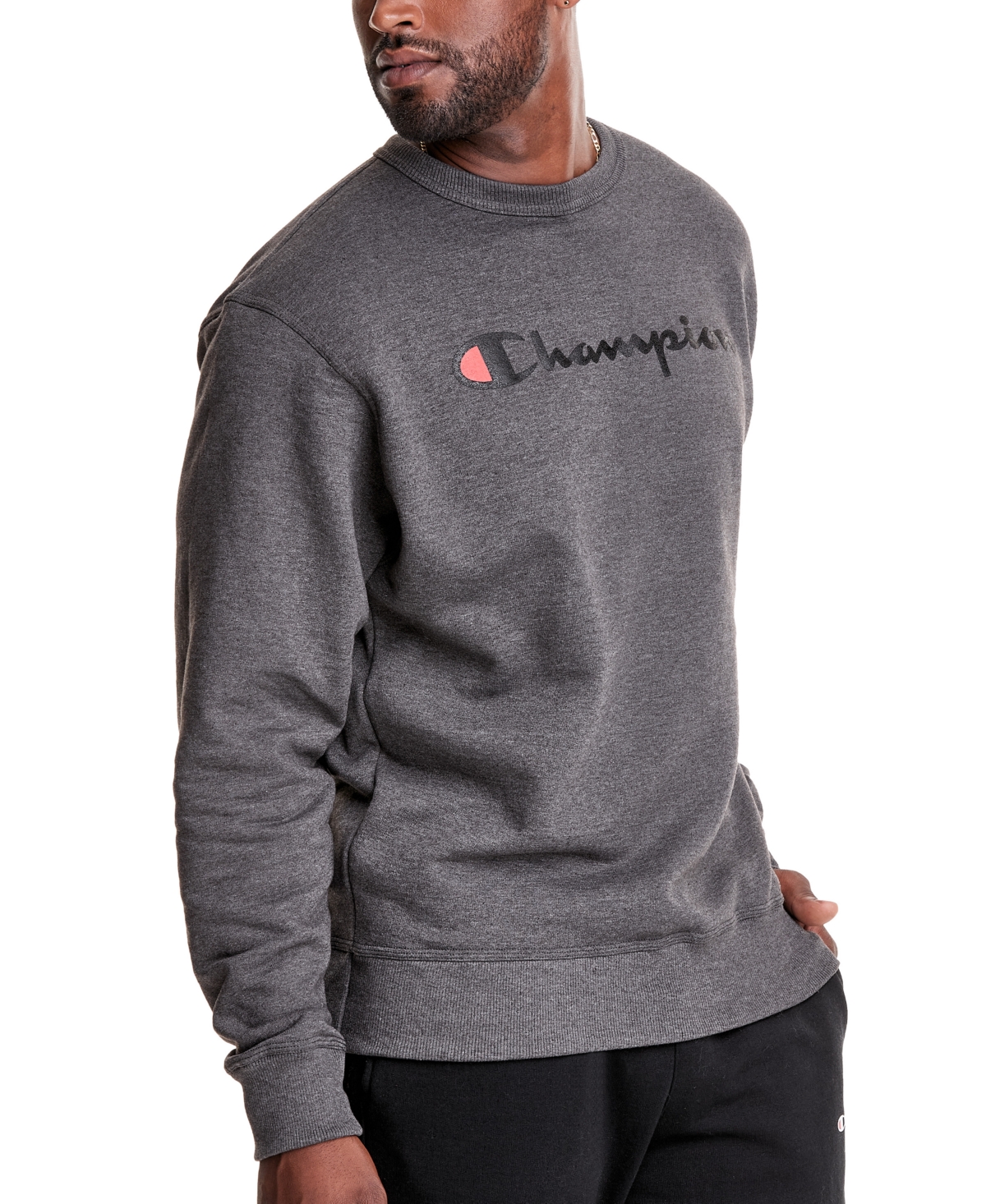 Champion Men s Powerblend Fleece Logo Sweatshirt In Spicy Orange