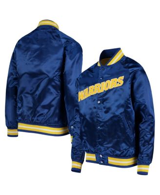 Big Boys Royal Golden State Warriors Hardwood Classics Satin Raglan Full-Snap Jacket