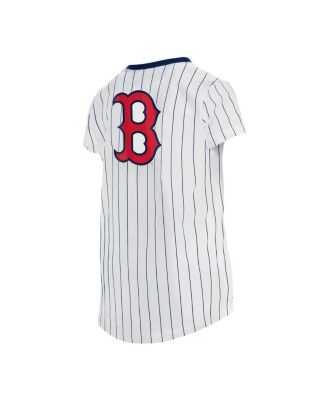 Big Girls White Boston Red Sox Pinstripe V-Neck T-shirt