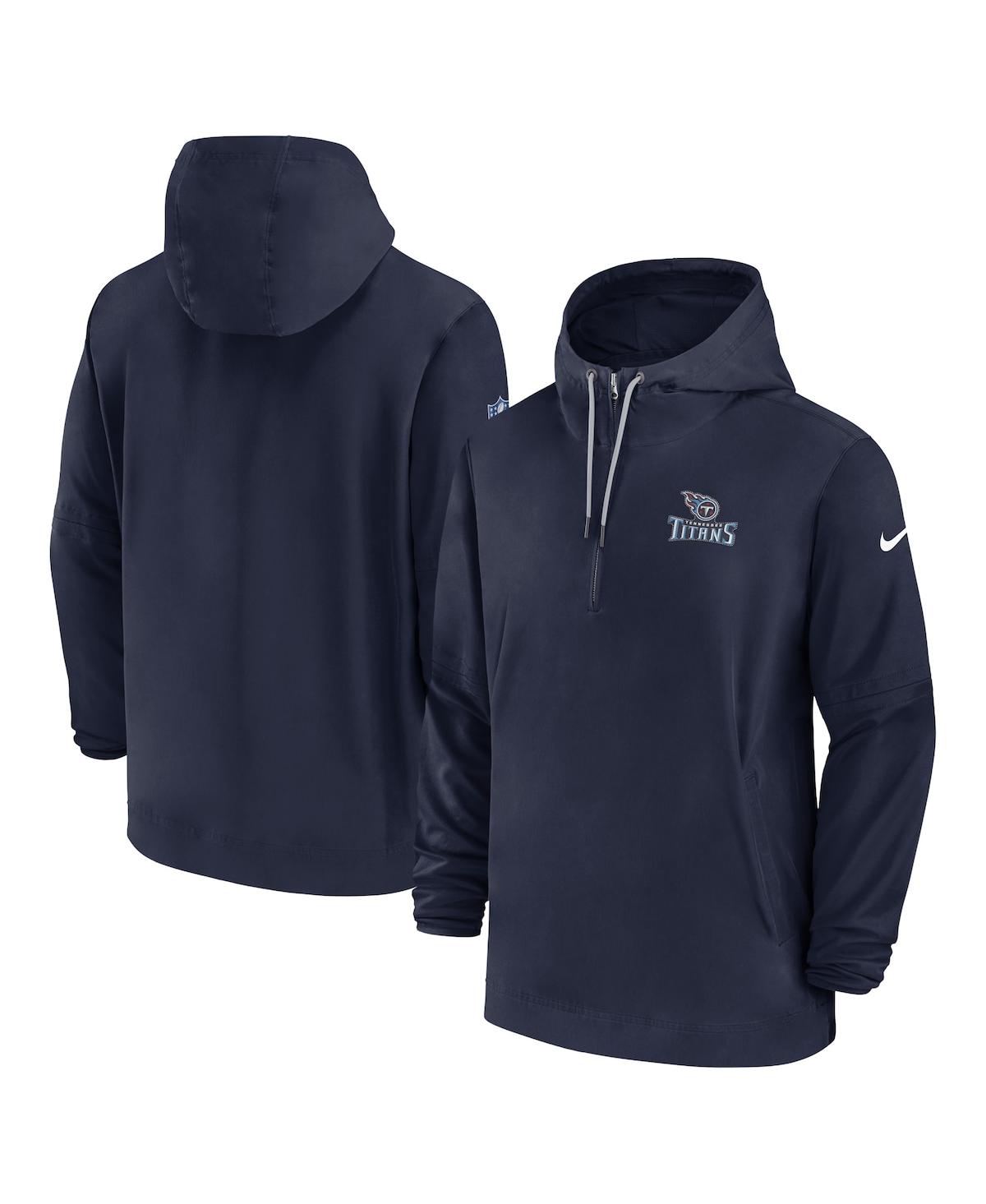 Shop Nike Men's  Navy Tennessee Titans Sideline Quarter-zip Hoodie