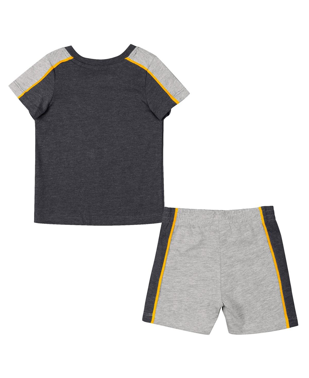 Shop Colosseum Infant Boys And Girls  Black, Heather Gray Iowa Hawkeyes Norman T-shirt And Shorts Set In Black,heather Gray