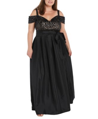 R & M Richards - Plus Size Sequined Cold-Shoulder Gown