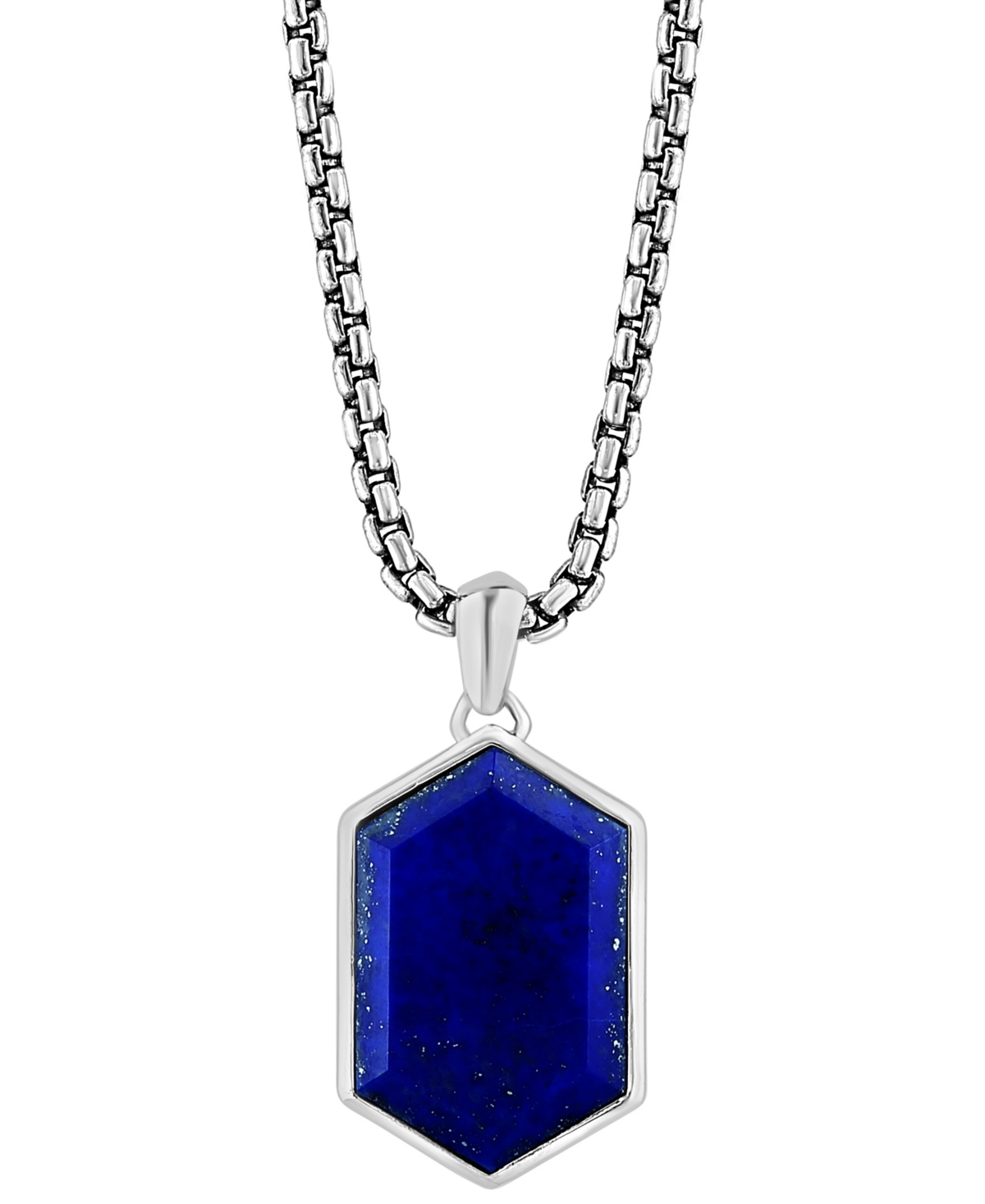Effy Collection Effy Men's Lapis Lazuli Hexagon 22" Pendant Necklace In Sterling Silver