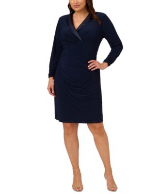 Adrianna Papell Plus Size Notch-Collar Long-Sleeve Dress - Macy's