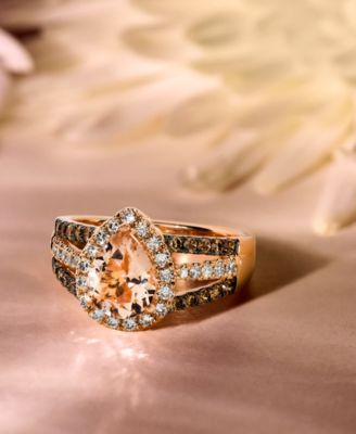 Peach Morganite (1-1/10 ct. t.w.) & Diamond (3/4 ct. t.w.) Pear Halo Ring in 14k Rose Gold (Also Available in 14K White Gold or 14k Yellow Gold)