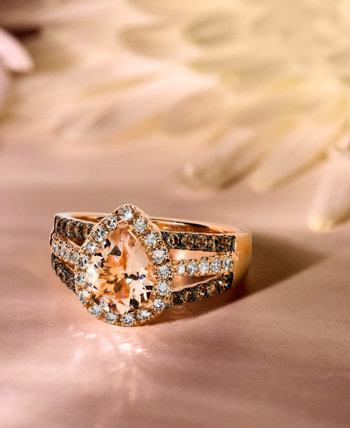 Le Vian Peach Morganite (1-1/10 Ct. T.w.) & Diamond (3/4 Ct. T.w.) Pear Halo Ring In 14k Rose Gold (also Ava In Yellow Gold