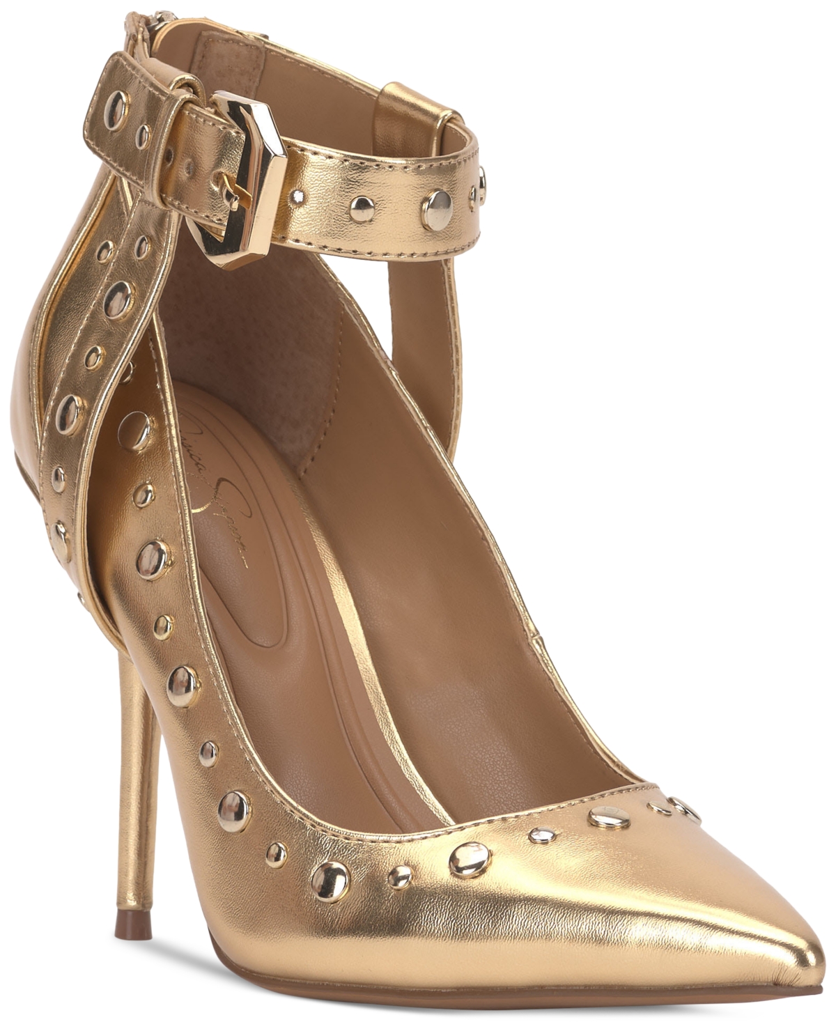 Shop Jessica Simpson Hinjosa Studded High Heel Pumps In Gold Faux Leather